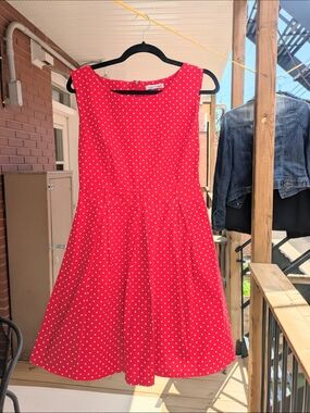 Vintage Red Polka Dot Midi Dress - Women's Sleeveless Fit & Flare